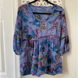 Tianello Steve Barraza Babydoll Geisha Blouse Top Retro VTG S Artsy Art To Wear